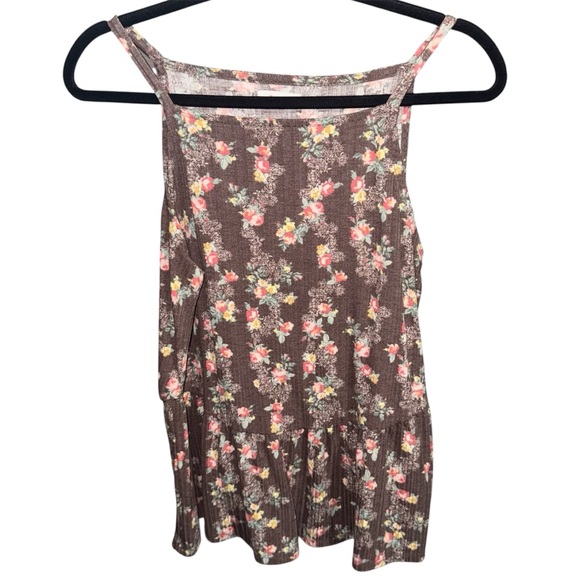 Maurices Tops - Maurice’s Medium Brown Pink Floral Tank Top